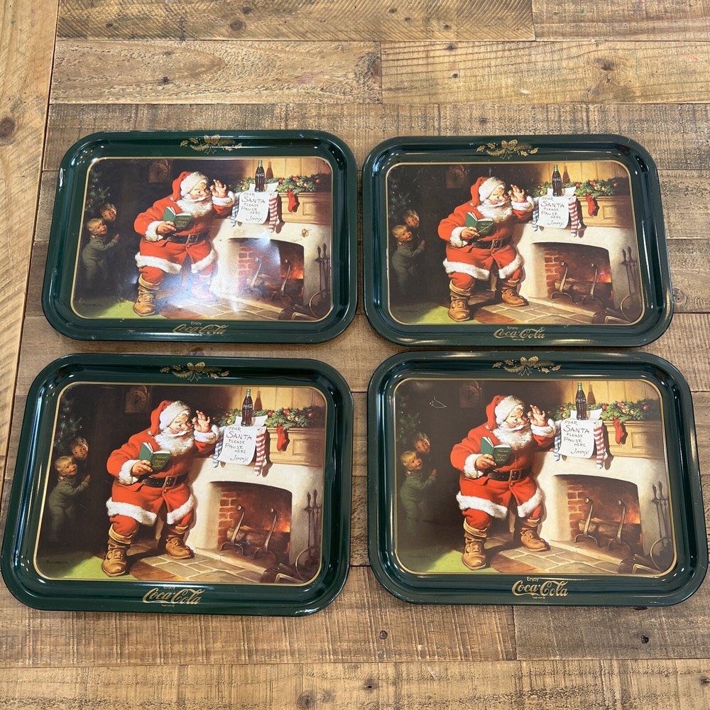 Vintage Coca-Cola Santa Trays X4 Long John Silver's Version Reproduction of 1963